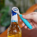 Front view of diamond-accented stainless steel bottle opener on white background