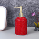 Side profile of Nordic pink 380ml dispenser bottle showing ergonomic shape and pump detail