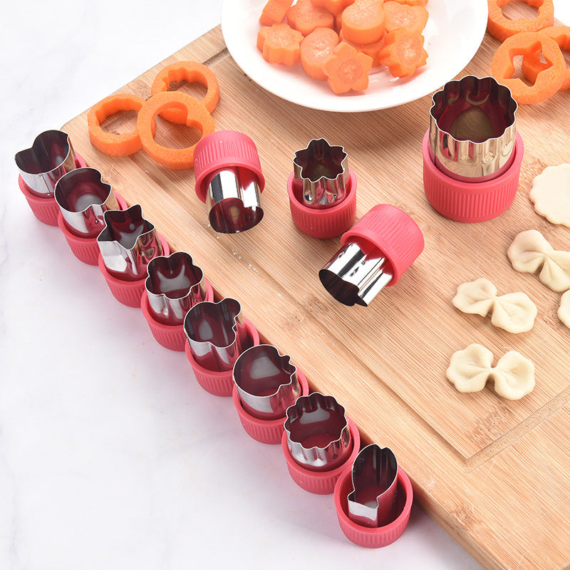 12-piece set of PP handguards, stainless steel biscuit cutter, bento decoration, melon and vegetable cutter, kitchen flower cutting tool