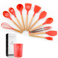 Non-Stick 11 Pcs Silicone Cooking Utensils Set with Wooden Handle