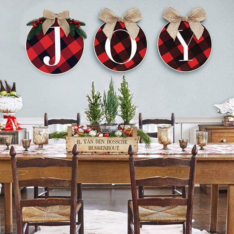 Christmas Decorations, Home Door and Window Staircase Scene Layout DIY Red and Black Grid Christmas Wreath Wreath