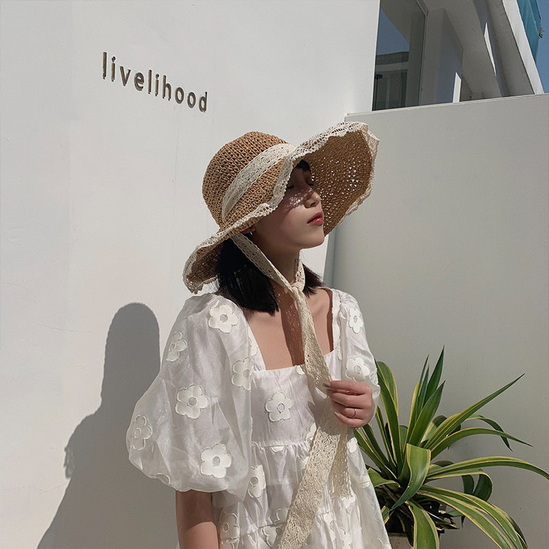 Summer Outing Breathable Lace Hollow Straw Hat